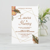 Rustieke Herfst Bloemen Goud Lijst bruiloft uitnod Kaart (Staand voorkant)