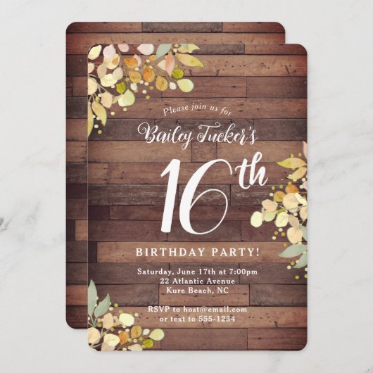 Rustieke Herfst Bloemen Gouden Stippen Sweet 16e V Kaart (Voorkant / Achterkant)