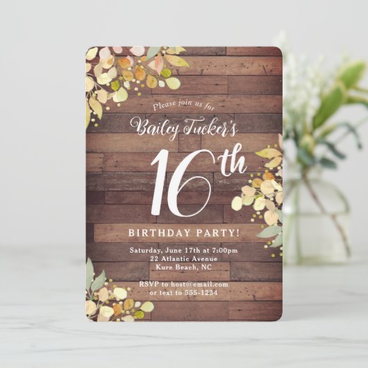 Rustieke Herfst Bloemen Gouden Stippen Sweet 16e V Kaart (Staand voorkant)