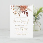 Rustieke Herfst Bloemen Gouden Tekst QR Huwelijk Kaart (Staand voorkant)