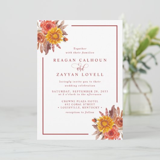 Rustieke Herfst Bloemen Herfstbruiloft Kaart (Staand voorkant)