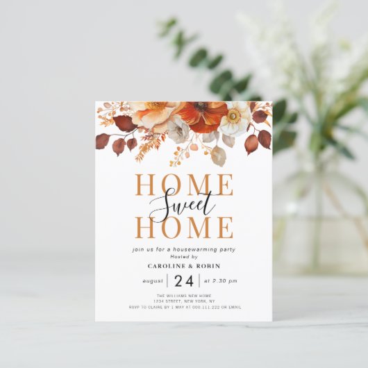 Rustieke herfst Bloemen Housewarming Party Uitnodi (Staand voorkant)