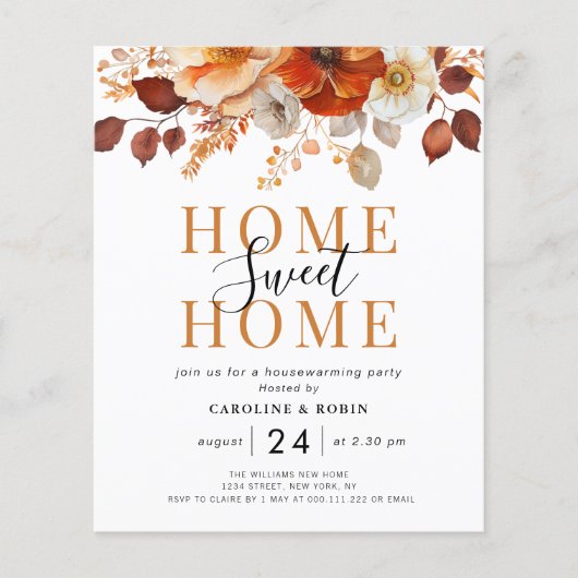 Rustieke herfst Bloemen Housewarming Party Uitnodi (Voorkant)