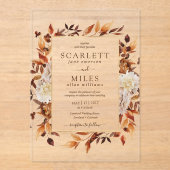 Rustieke Herfst Bloemen Huwelijk in Acryl Acryl Uitnodigingen (Voorkant)