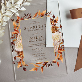 Rustieke Herfst Bloemen Huwelijk in Acryl Uitnodigingen