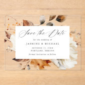 Rustieke Herfst Bloemen Kalligrafie Save the Date Acryl Uitnodigingen (Voorkant)