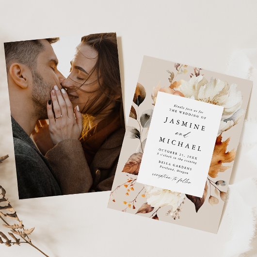 Rustieke Herfst Bloemen Lijst Foto Bruiloft Kaart