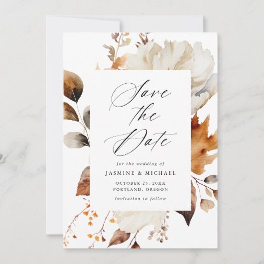 Rustieke Herfst Bloemen Lijst Foto Bruiloft Save The Date (Voorkant)