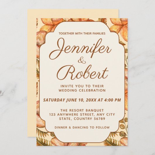 Rustieke Herfst Bloemen Lijst Huwelijksuitnodiging Kaart (Voorkant / Achterkant)