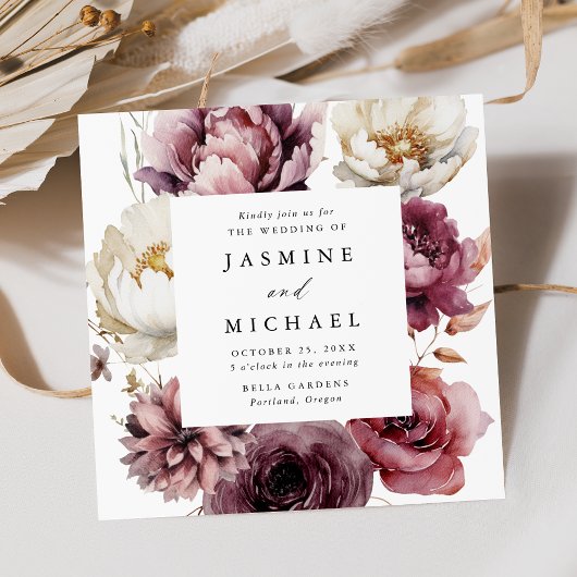 Rustieke Herfst Bloemen Lijst Vierkante Bruiloft Kaart