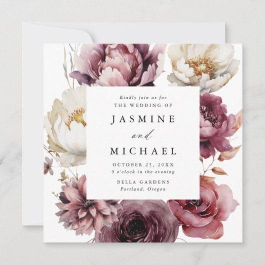 Rustieke Herfst Bloemen Lijst Vierkante Bruiloft Kaart (Voorkant)