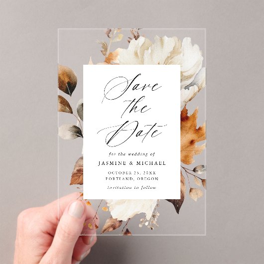 Rustieke Herfst Bloemen Lijst Wedding Save the Dat Acryl Uitnodigingen (Insitu (Draagbaar))