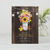 Rustieke Herfst Bloemen Mason Jar Barn Hout Huweli Kaart (Staand voorkant)