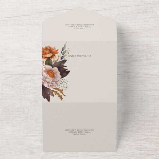 Rustieke Herfst Bloemen op Beige All In One Uitnodiging (Buitenkant)