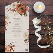Rustieke herfst bloemen op beige QR code All In One Uitnodiging