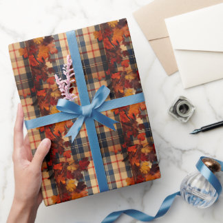 Rustieke Herfst Bloemen Plaid Gift Cadeaupapier
