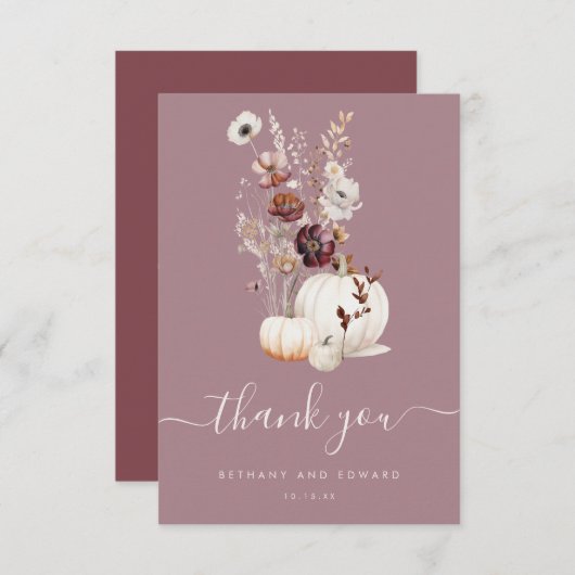 Rustieke Herfst Bloemen Pompoen bruiloft Bedankkaart (Voorkant / Achterkant)