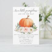 Rustieke Herfst Bloemen Pompoen Twin Baby shower Kaart (Staand voorkant)