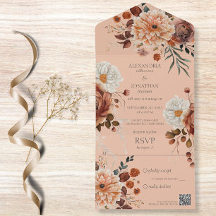 Rustieke Herfst Bloemen QR Code All In One Uitnodiging