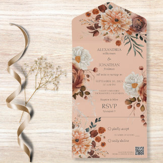 Rustieke Herfst Bloemen QR Code All In One Uitnodiging