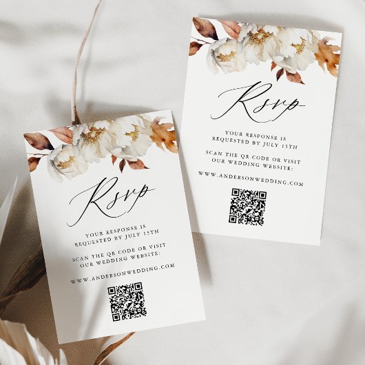 Rustieke Herfst Bloemen QR Code Bruiloft RSVP Kaartje