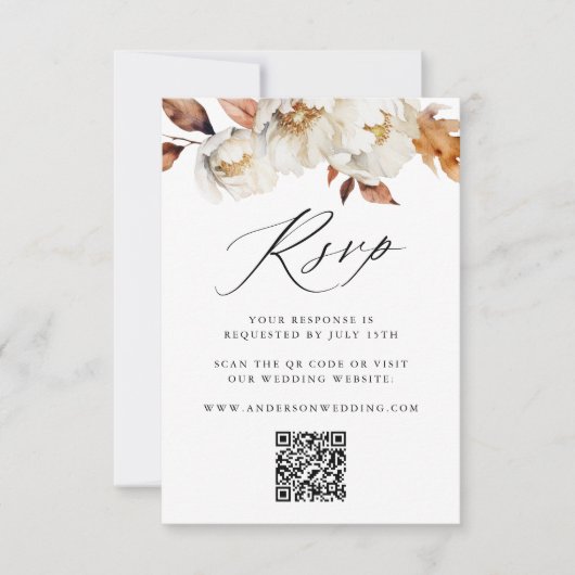 Rustieke Herfst Bloemen QR Code Bruiloft RSVP Kaartje (Voorkant)