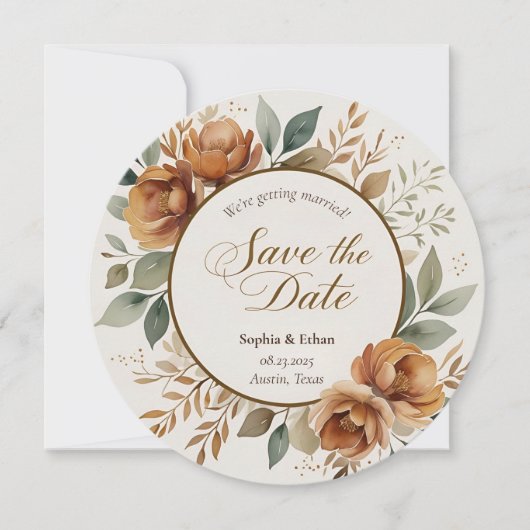 Rustieke Herfst Bloemen Ronde Save the Date Weddin (Voorkant)