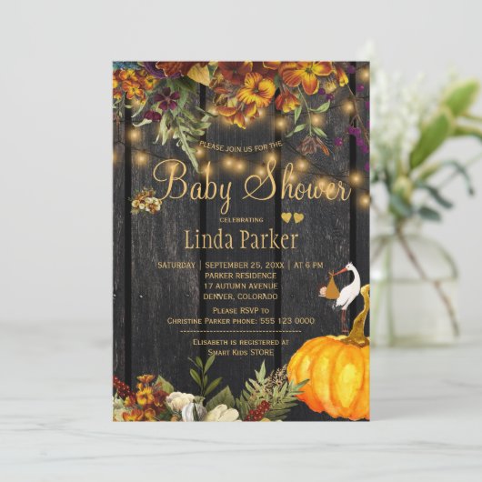 Rustieke herfst bloemen schuur hout herfst baby sh kaart (Staand voorkant)