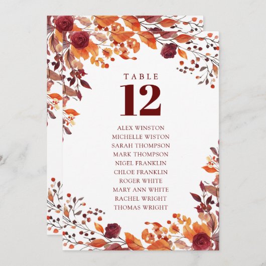 Rustieke Herfst Bloemen Tafel Aantal Zitplaatsen G Kaart (Voorkant / Achterkant)