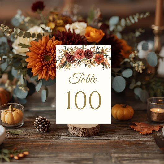Rustieke Herfst Bloemen Trouwtafel Nummers Kaart