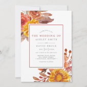 Rustieke Herfst Bloemen Waterverf Huwelijksuitnodi Kaart (Voorkant)