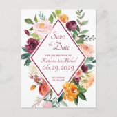 Rustieke Herfst Bloemen Wijnrood Save The Date Briefkaart (Voorkant)