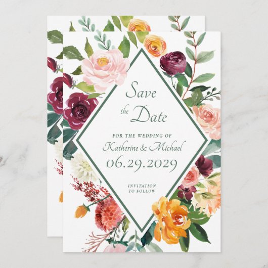 Rustieke Herfst Bloemen Wijnsalie Groen De datum K Kaart (Voorkant / Achterkant)