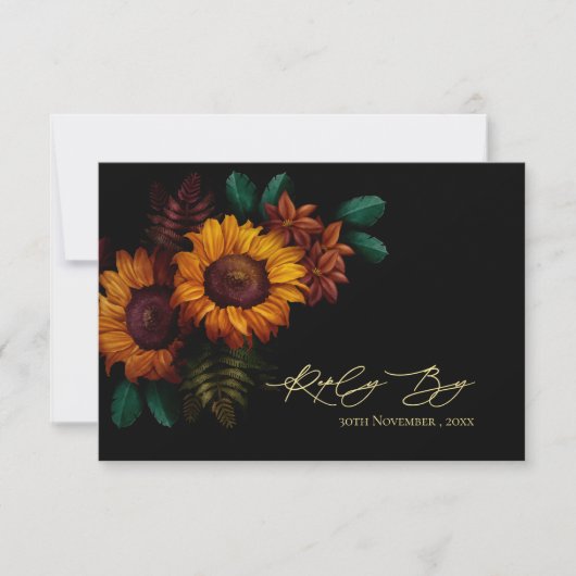 Rustieke Herfst Bloemen Zonnebloem Fall Wedding RSVP Kaartje (Voorkant)