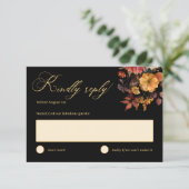 Rustieke Herfst Bloemen Zwart Trouwen RSVP Kaart (Staand voorkant)