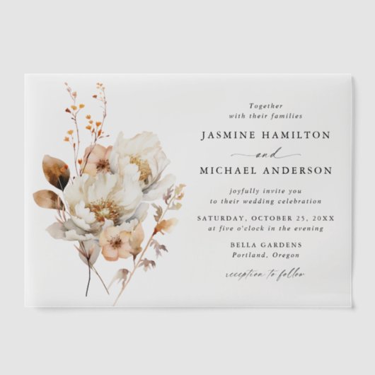 Rustieke herfst bloemenboeket bruiloft vellum uitnodigingen (Voorkant)