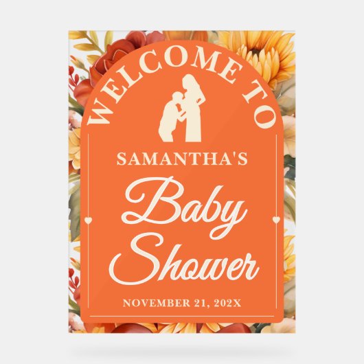 Rustieke Herfst Bloemenboog Baby shower Welkom Acryl Bord (Voorkant)