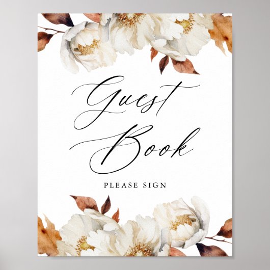 Rustieke herfst bloemenbruiloft gast boek teken poster (Voorkant)