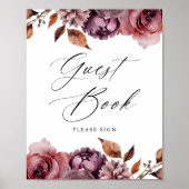 Rustieke herfst bloemenbruiloft gast boek teken poster (Voorkant)