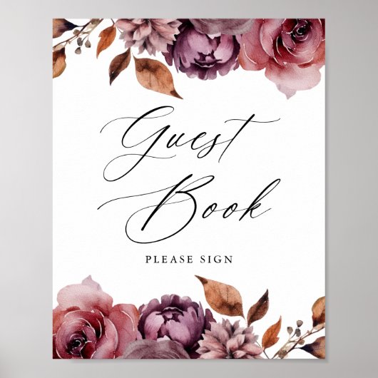 Rustieke herfst bloemenbruiloft gast boek teken poster (Voorkant)