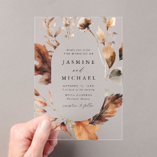 Rustieke herfst bloemenbruiloft Lijst Acryl Uitnodigingen (Insitu (Draagbaar))