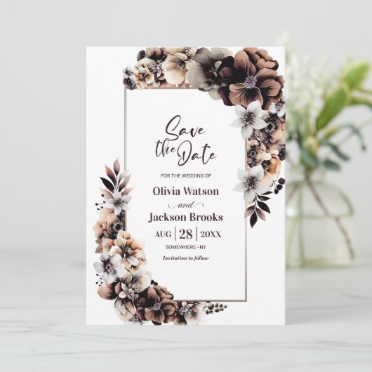 Rustieke herfst bloemenbruiloft Save the Date (Staand voorkant)