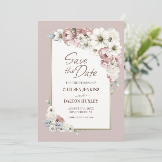 Rustieke herfst bloemenbruiloft Save the Date (Staand voorkant)