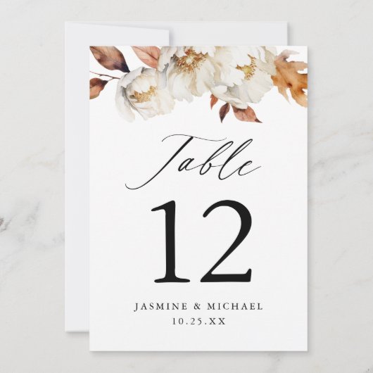 Rustieke herfst bloemenbruiloft tafel nummer (Achterkant)