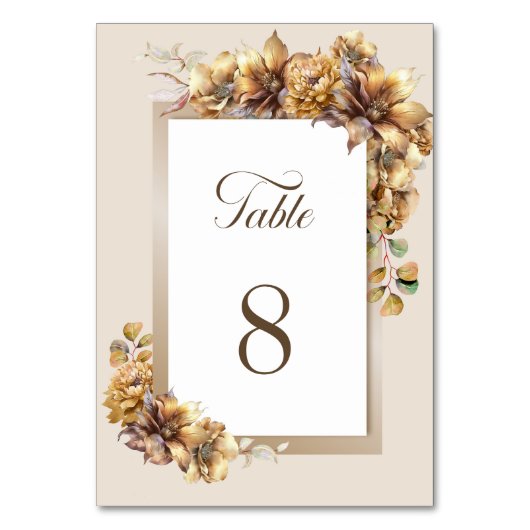Rustieke herfst bloemenbruiloft tafel nummer kaart (Voorkant)