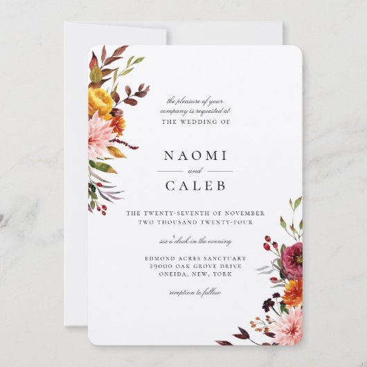 Rustieke herfst bloemenbruiloft uitnodiging (Voorkant)