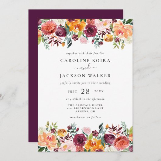 Rustieke herfst bloemenbruiloft uitnodiging (Voorkant / Achterkant)