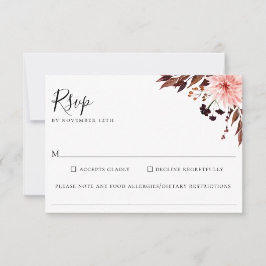 Rustieke herfst bloemenbruiloft voedsel allergie R RSVP Kaartje (Voorkant)