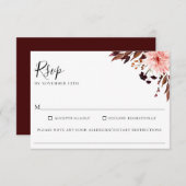 Rustieke herfst bloemenbruiloft voedsel allergie R RSVP Kaartje (Voorkant / Achterkant)
