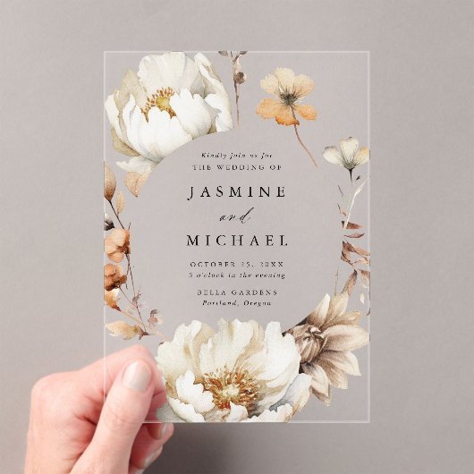 Rustieke herfst bloemencirkel Lijst bruiloft Acryl Uitnodigingen (Insitu (Draagbaar))